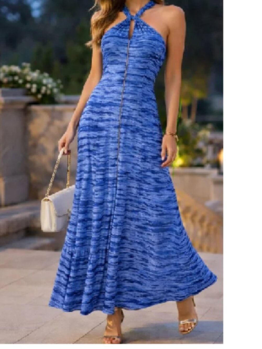 BWNT INC International Halter Electric Blue Maxi Front Keyhole garment (XS)